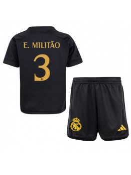 Billige Real Madrid Eder Militao #3 Tredjedraktsett Barn 2023-24 Kortermet (+ Korte bukser)